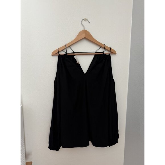 Ramy Brook Gigi Cold Shoulder Black Silk Top Size Large V Neck Long Sleeve - Picture 2 of 8